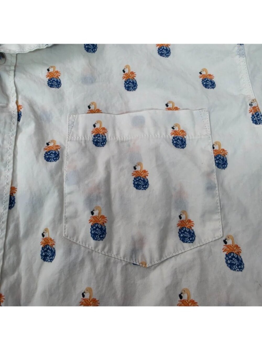 MBX Siesta All Day Flamingo Pineapple Shirt Mens M White Tropical Button Front - Picture 5 of 10